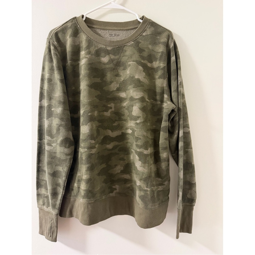 Tek Gear Sweatshirt Mens L Olive Camo Like New Ultrasoft Fleece Crewneck